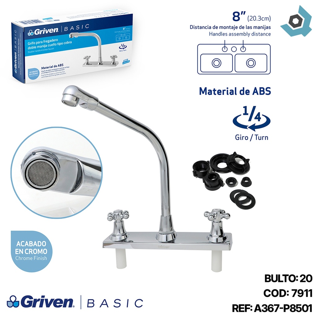 GRIFERIA PARA FREGADERO MANIJAS DE CRUZ GRIVEN BASIC
