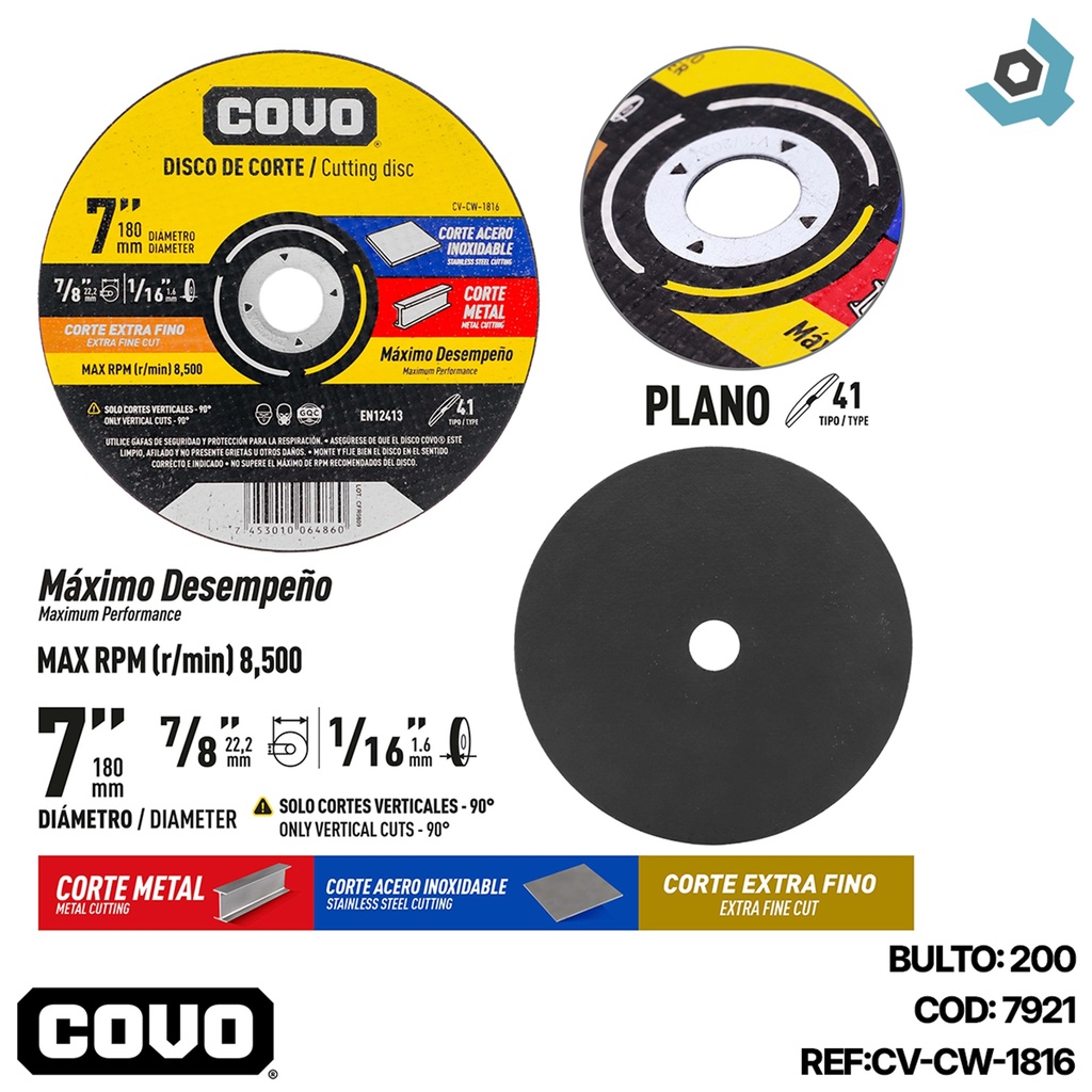 DISCO PARA CORTE 7" DE METAL COVO