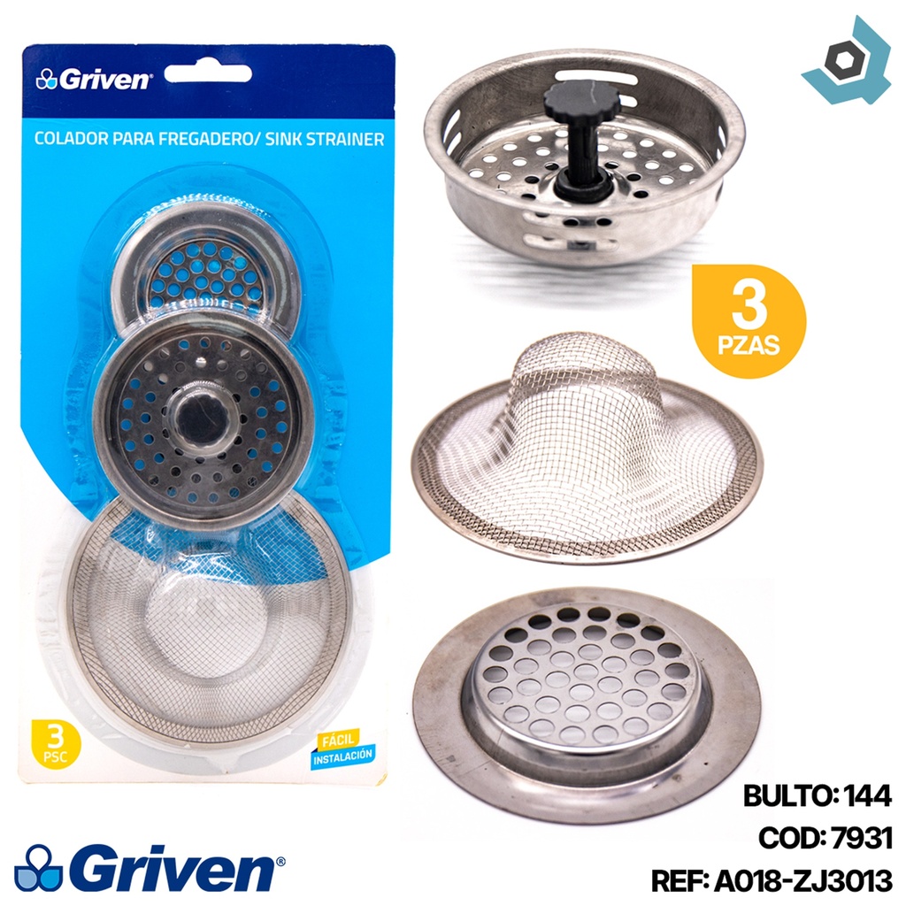 COLADOR PARA FREGADERO 3 PIEZAS GRIVEN