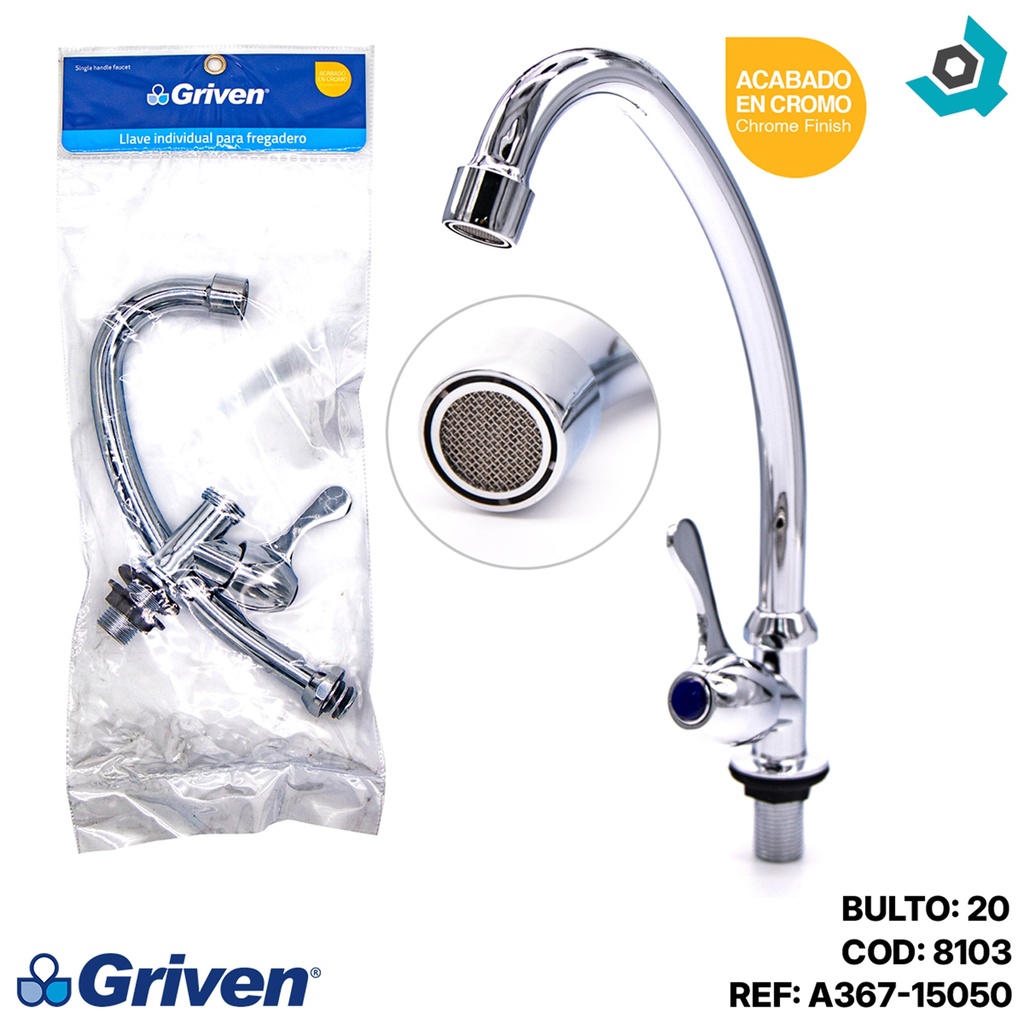 GRIFERIA PARA FREGADERO INDIVIDUAL CROMADO GRIVEN