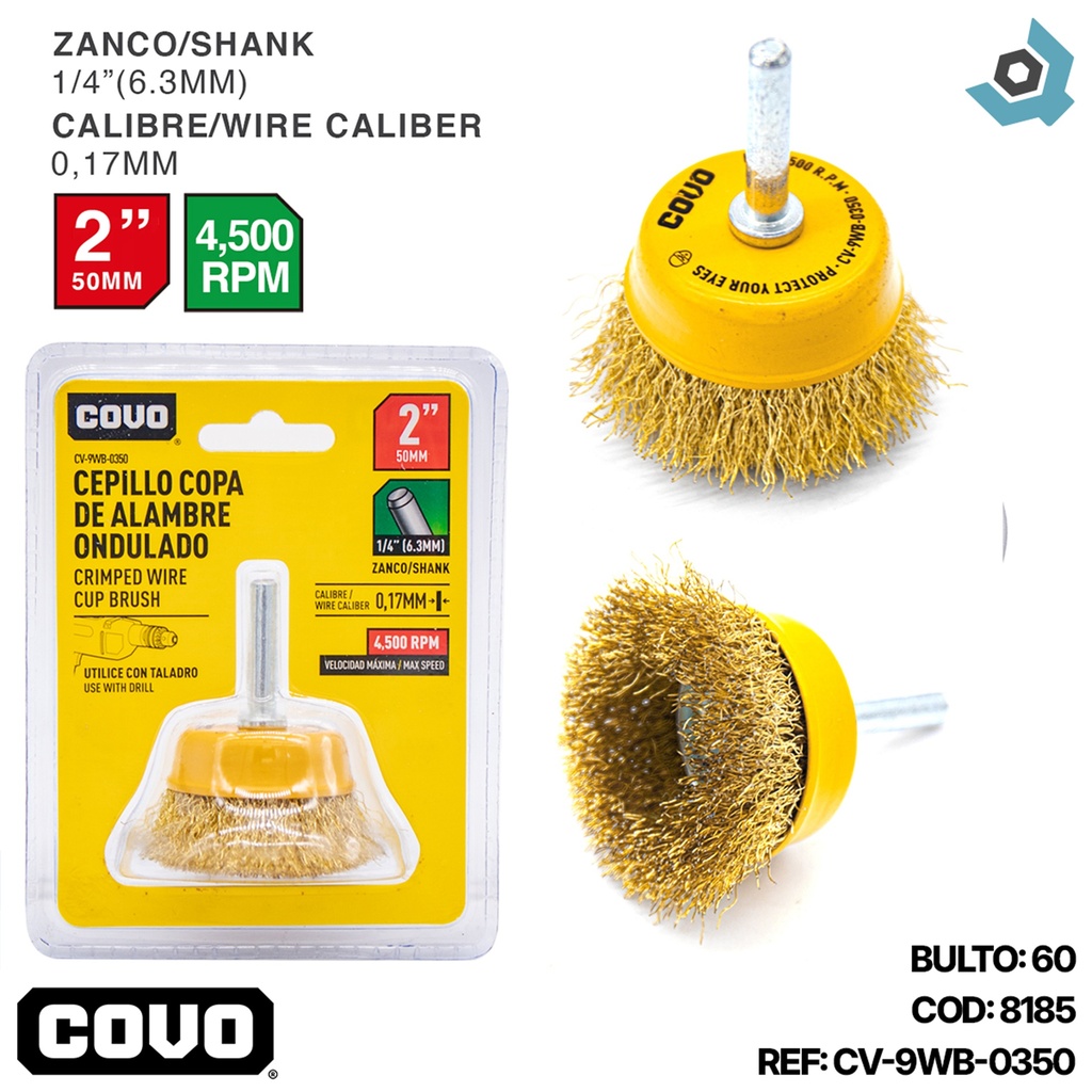 DISCO CEPILLO COPA DE ALAMBRE 2" X 1/4" COVO