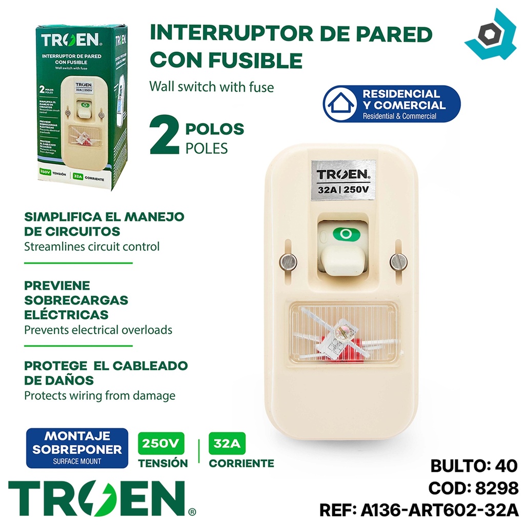 APAGADOR DE PARED CON FUSIBLE BTICINO TROEN