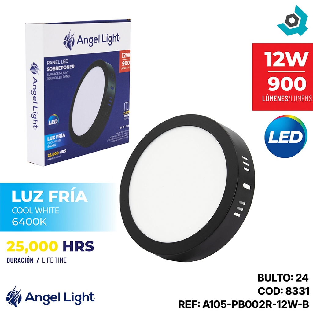 LAMPARA LED SUPERFICIAL REDONDA 12W 6.5" LUZ BLANCA ANGEL LIGHT