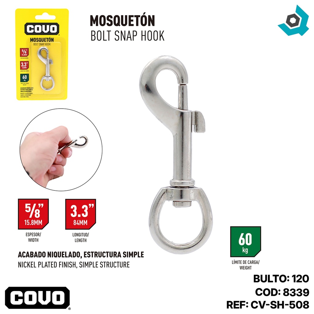 BANDOLA MOSQUETON 3.3" ANILLO GIRATORIO COVO