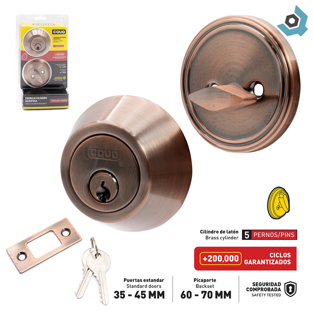 CERROJO CILINDRO MARIPOSA 45MM BRONCE COVO