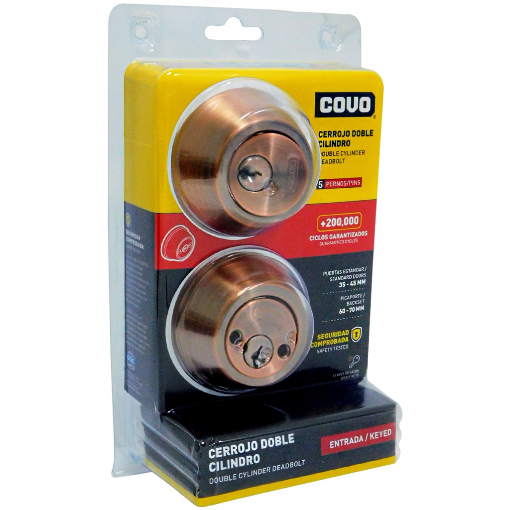 CERROJO DOBLE CILINDRO 45MM BRONCE COVO