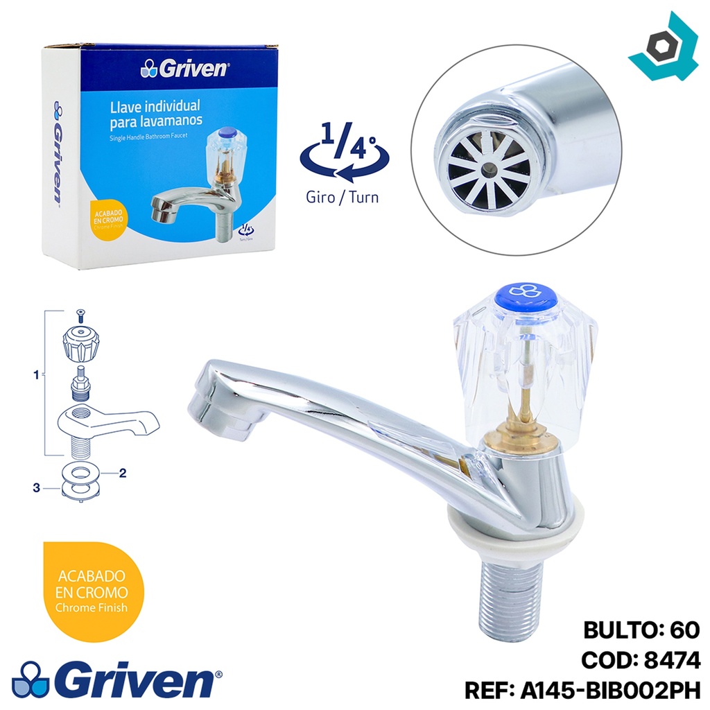 GRIFERIA PARA LAVAMANOS POMO ACRILICO GRIVEN