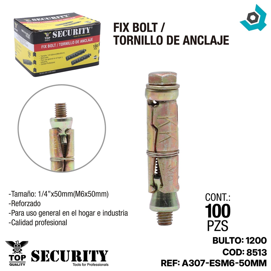 TORNILLO 1/4" X 50MM CON RAMPLUG METALICO SECURITY