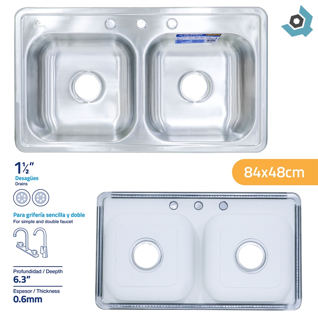 FREGADERO DOBLE 35 X 35CM ACERO INOXIDABLE GRIVEN