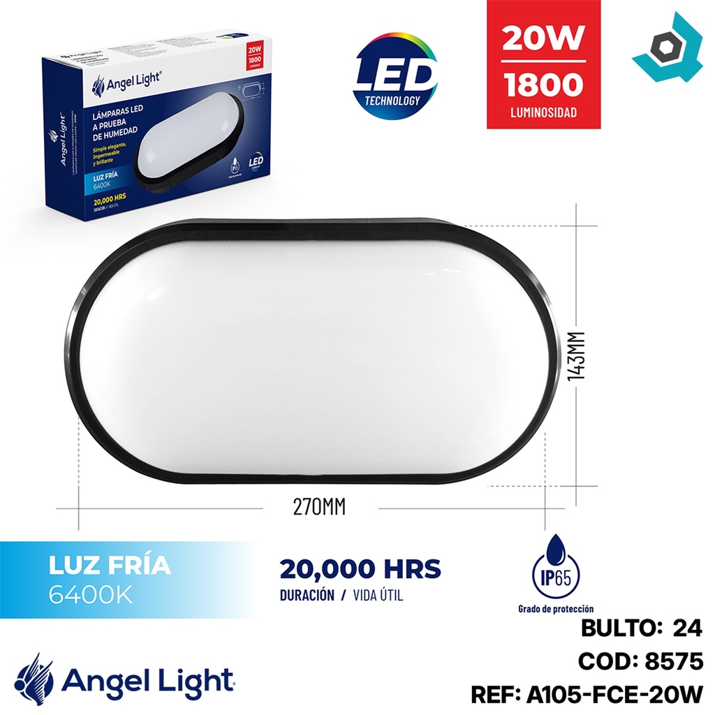 LAMPARA LED SUPERFICIAL 20W ANTIHUMEDAD ANGEL LIGHT