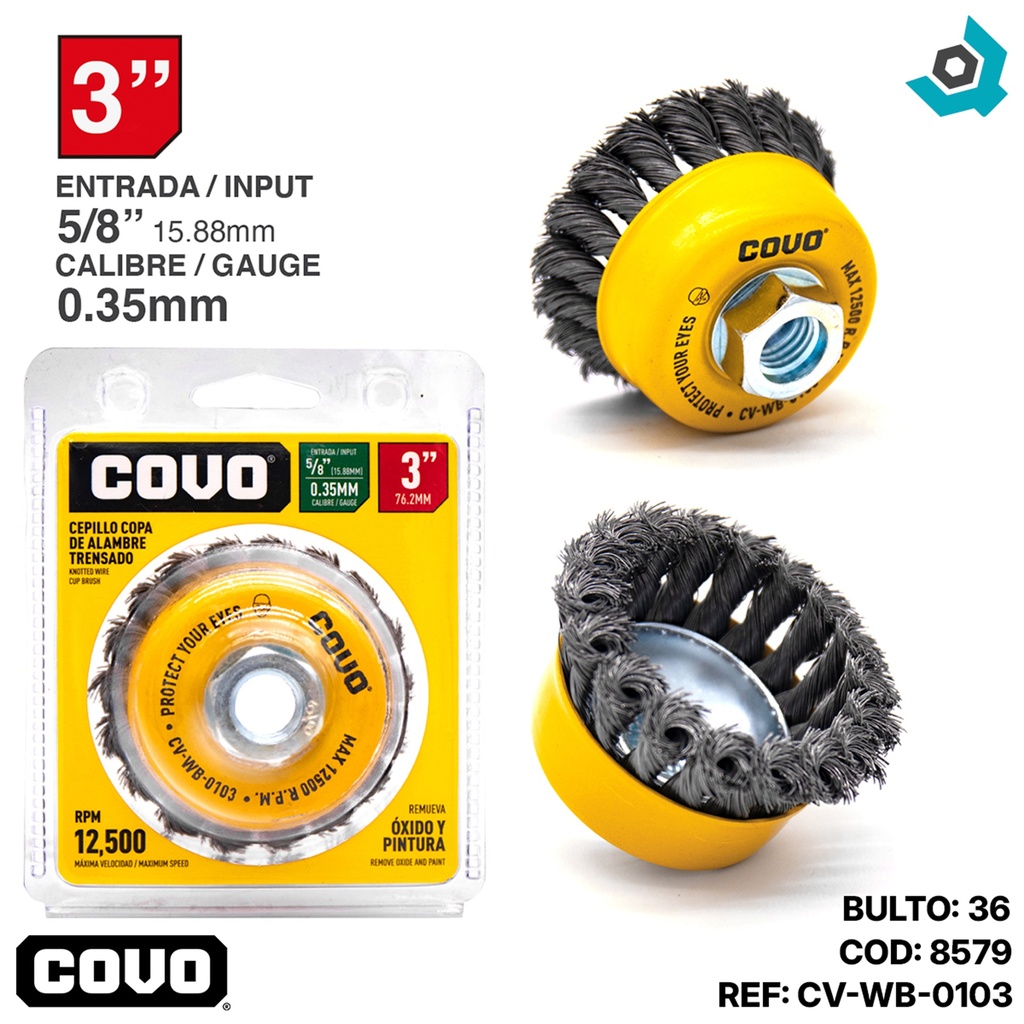 DISCO CEPILLO COPA DE ALAMBRE 3" X 5/8" COVO