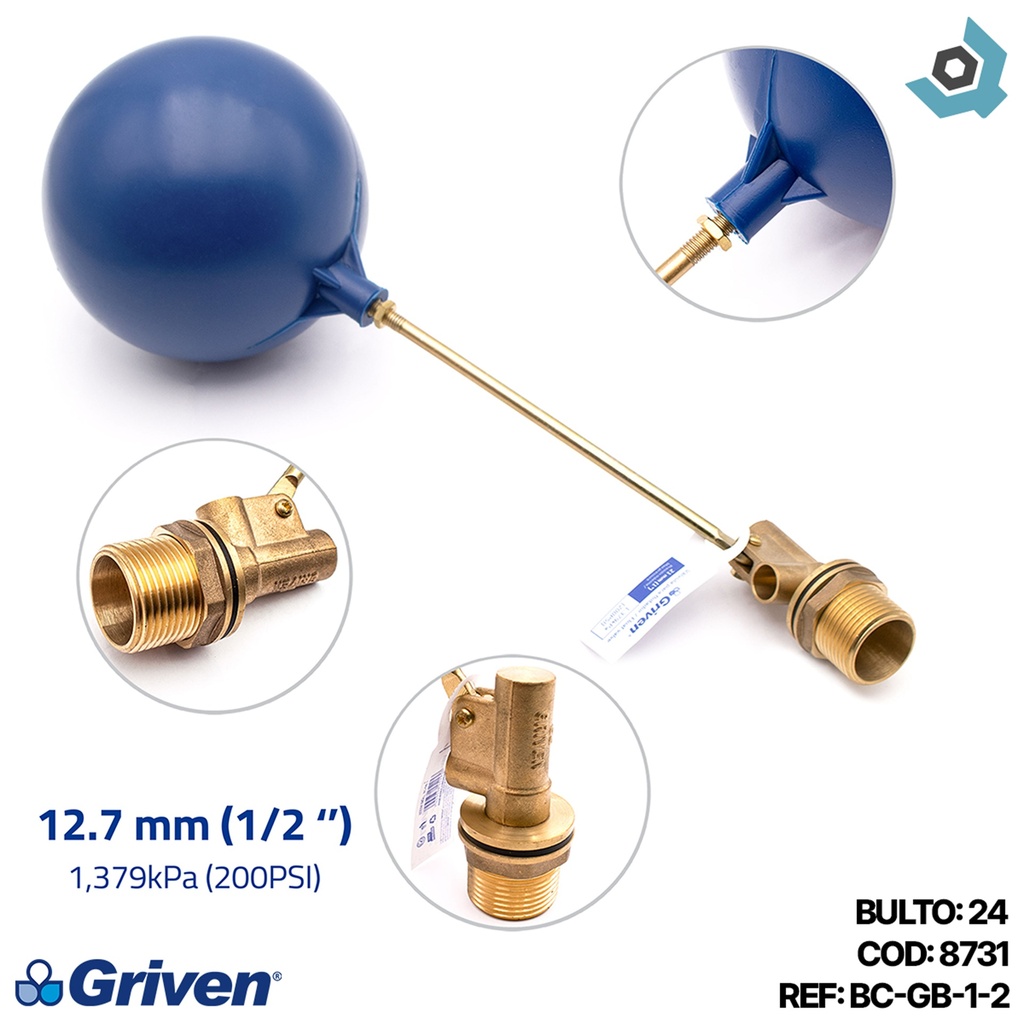 FLOTADOR CON VARILLA 1/2" PARA TANQUE DE AGUA GRIVEN