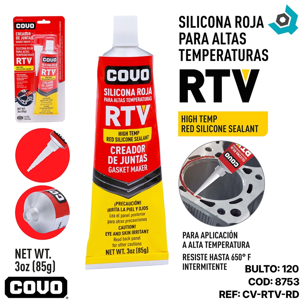 SELLADOR DE SILICONA ROJO ALTAS TEMPERATURAS COVO