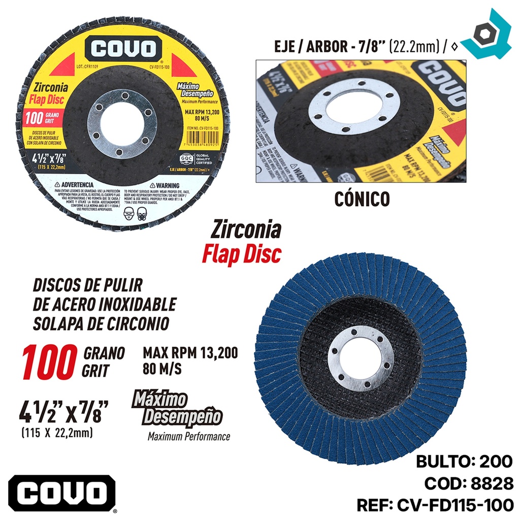 DISCO ABRASIVO 4 1/2" GRANO 100 PARA PULIR COVO