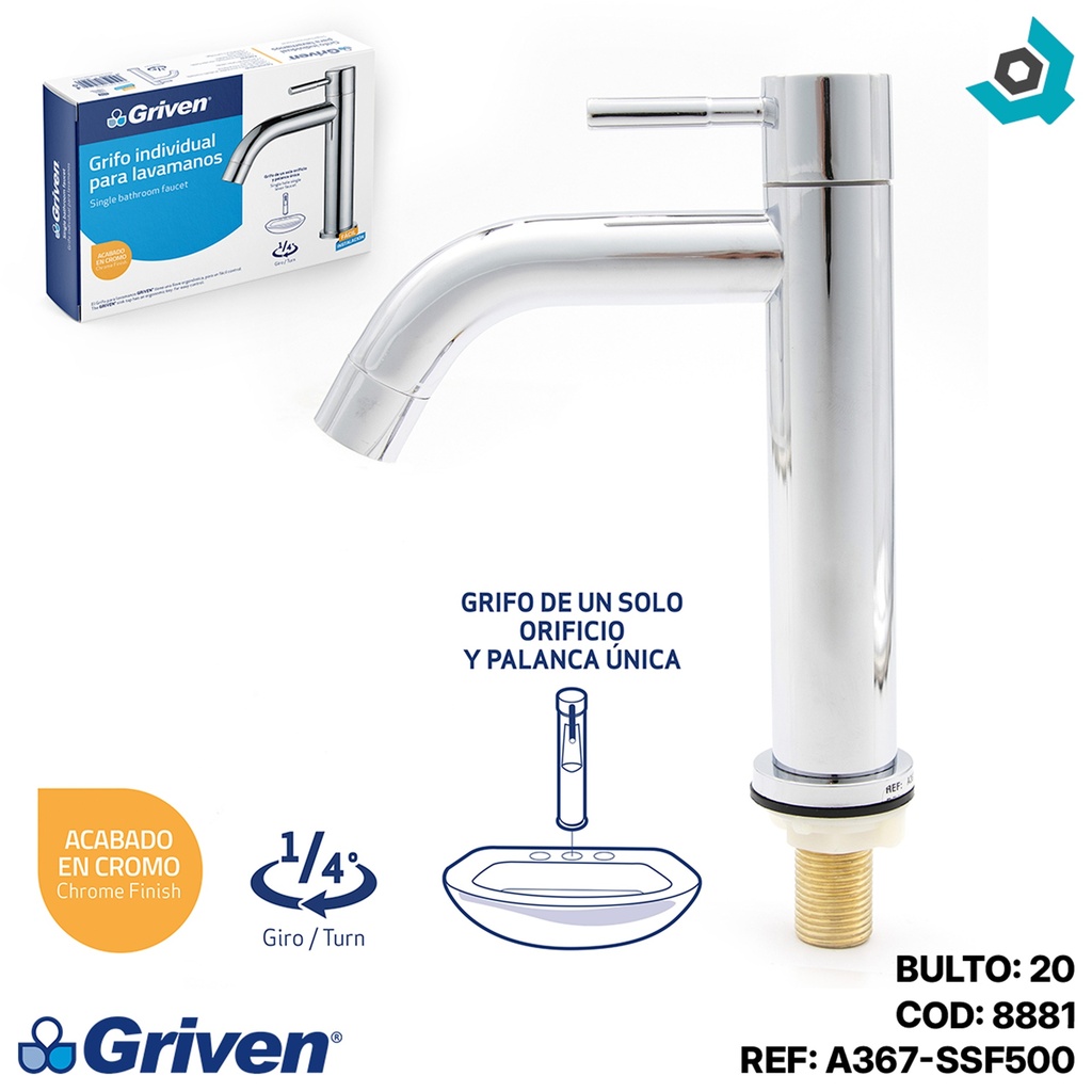 GRIFERIA PARA LAVAMANOS CUELLO ALTO GRIVEN