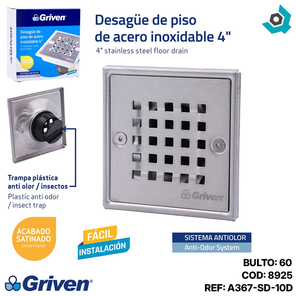 DESAGUE DE PISO 4" ANTIOLOR CUADRADO GRIVEN