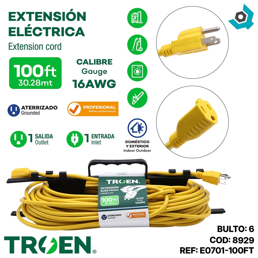EXTENSION ELECTRICA 100FT 1 TOMA TROEN