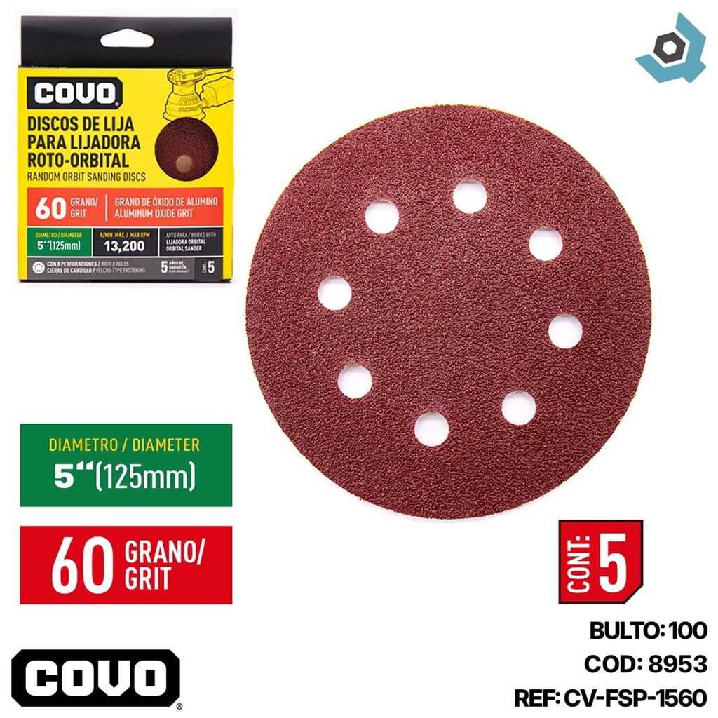 DISCO ABRASIVO 4 1/2" GRANO 60 PARA PULIR COVO