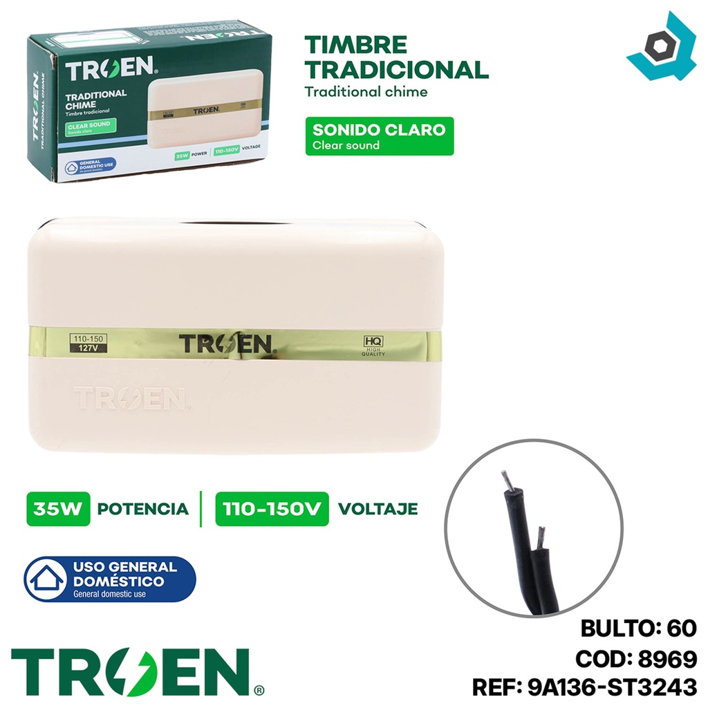 TIMBRE TRADICIONAL PARA PUERTAS 35W TROEN