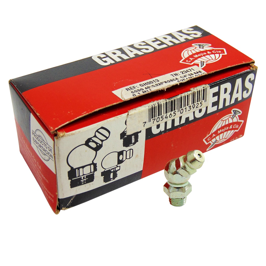 GRASERA 1/4" U.N.F 13 CODO 45 GRADOS MEJIA