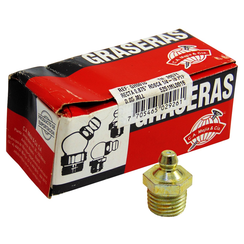 GRASERA 1/4" N.P.T 16 RECTA MEJIA
