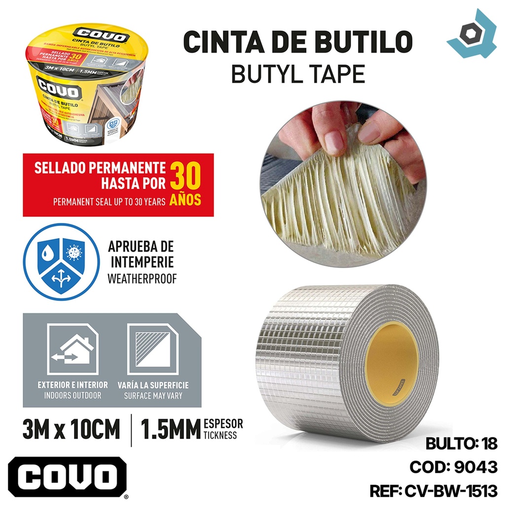 CINTA DE ALUMINIO DE BUTILO 3M X 10CM COVO