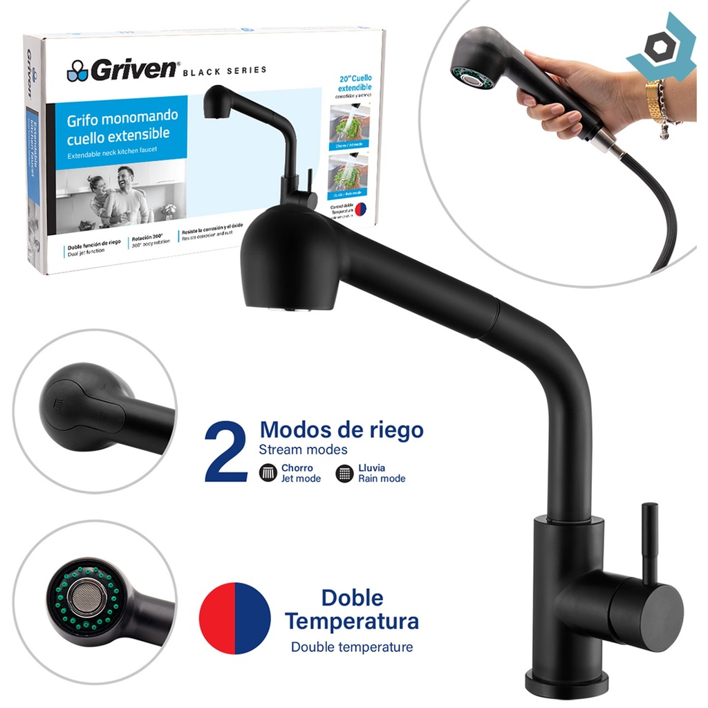 GRIFERIA PARA FREGADERO CUELLO EXTENSIBLE GRIVEN BLACK