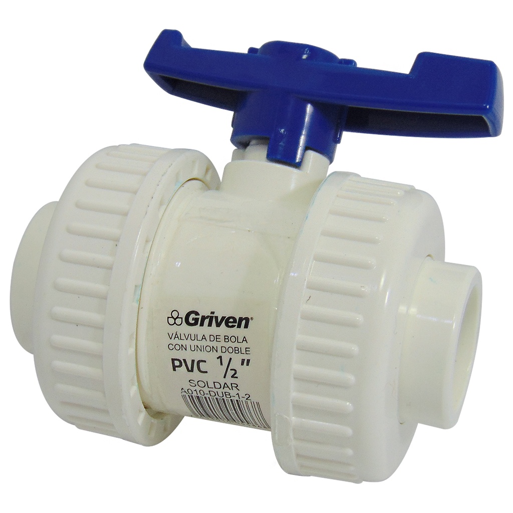 VALVULA 1/2" DE PVC SIN ROSCA UNION DOBLE GRIVEN