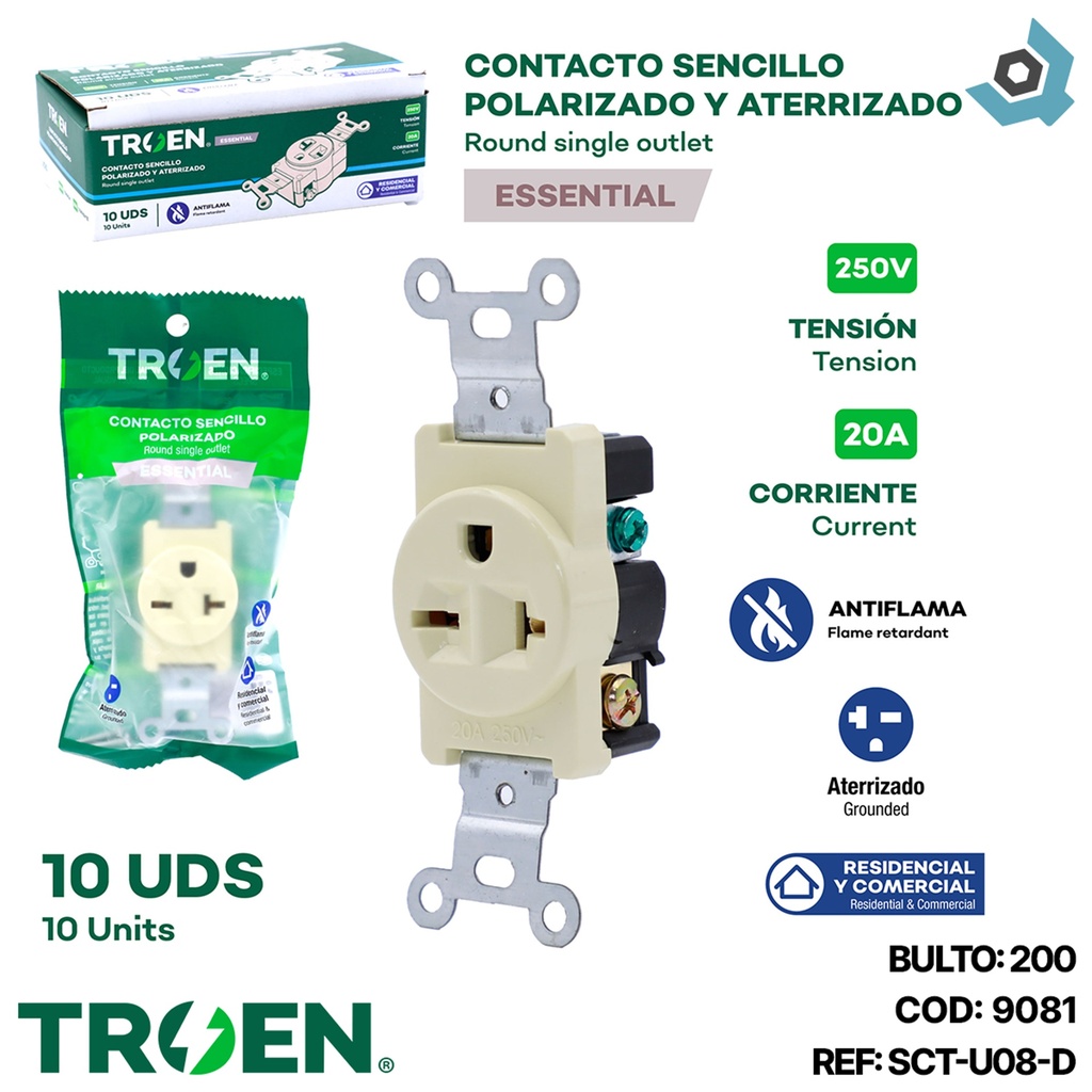 TOMACORRIENTE 220V POLARIZADO TROEN