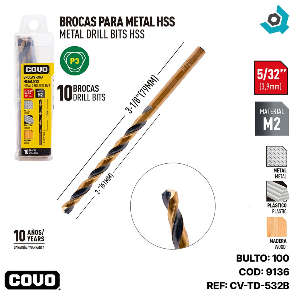 MECHAS PARA METAL 5/32" HSS COVO