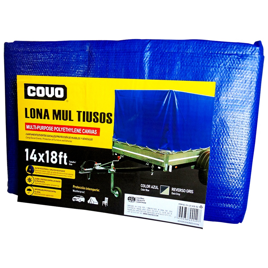 LONA MULTIUSOS 14X18FT DE POLIETILENO AZUL COVO