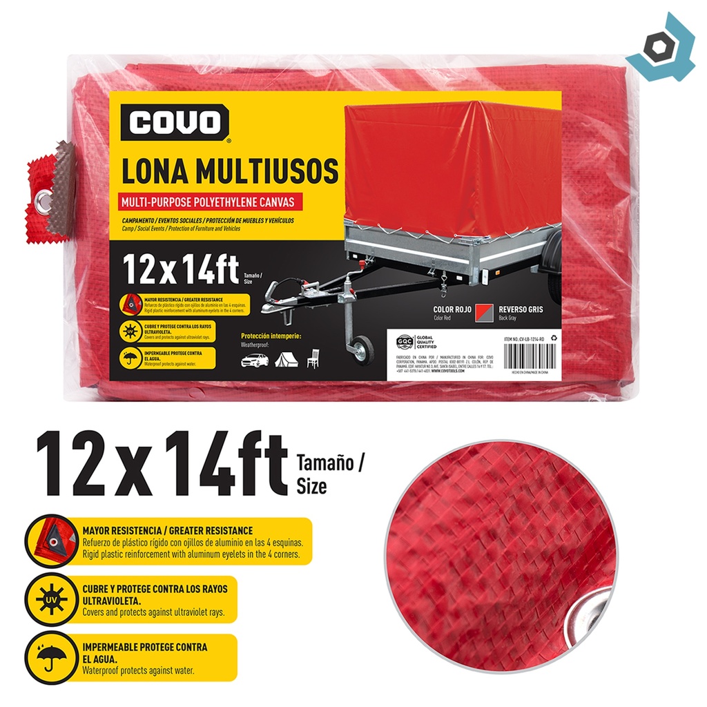 LONA MUILTIUSOS 12X14FT DE POLIETILENO ROJO COVO