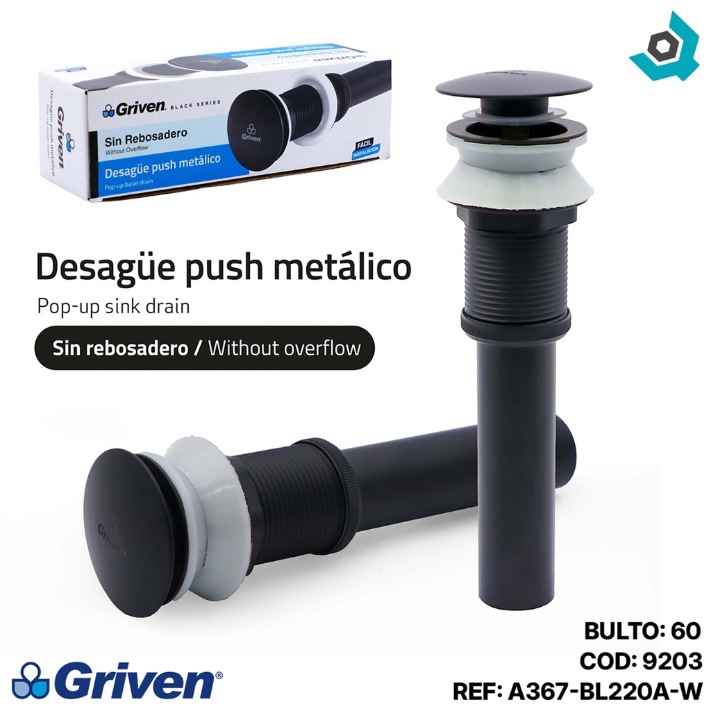 DESAGUE PARA LAVAMANOS 1 1/4" X 19CM PUSH NEGRO GRIVEN BLACK