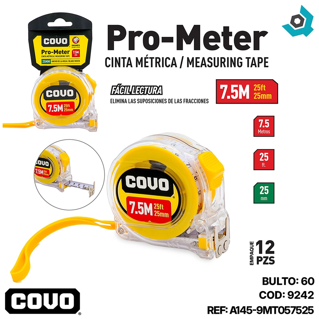 CINTA METRICA 7.5M X 25MM COVO