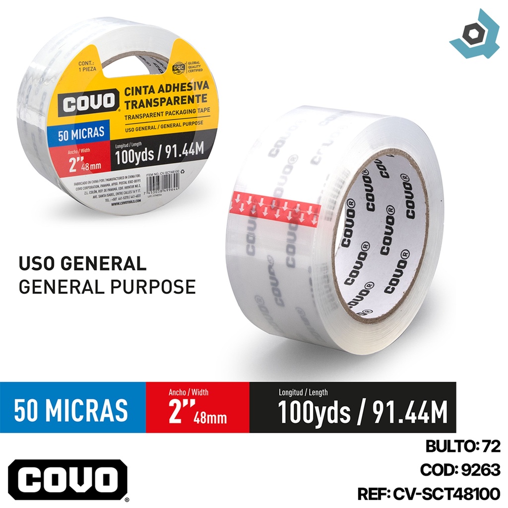 CINTA ADHESIVA TRANSPARENTE 91MT PARA EMBALAR COVO
