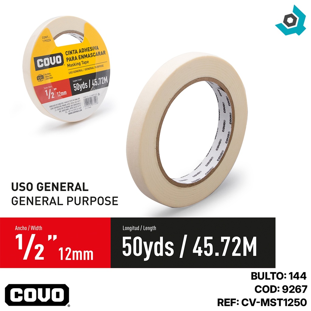 TIRRO CINTA ADHESIVA PARA ENMASCARAR 1/2" COVO