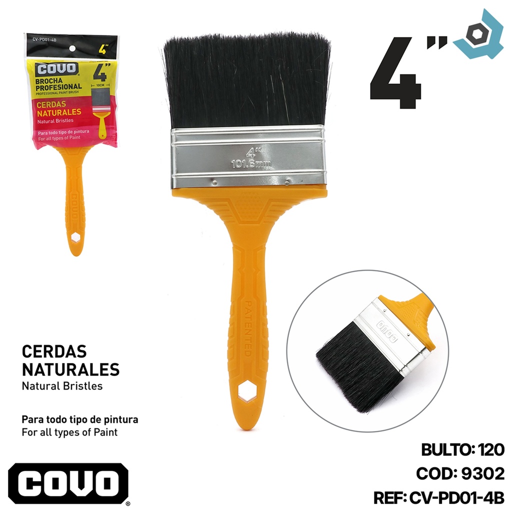 BROCHA 4" CERDAS NATURALES NEGRAS COVO