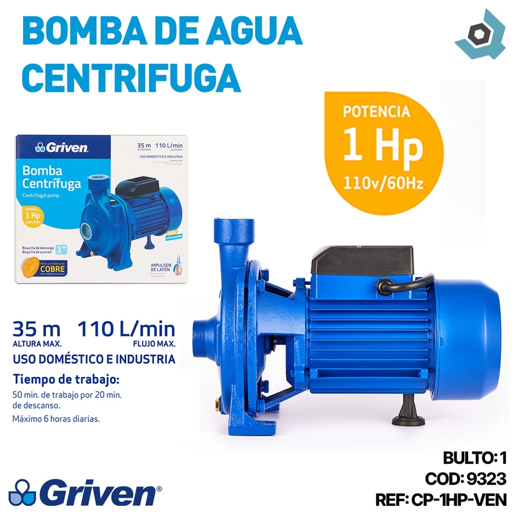 BOMBA DE AGUA 1HP CENTRIFUGA GRIVEN