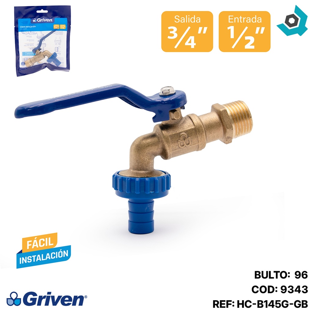 LLAVE DE CHORRO 1/2" BRONCE CON PICO GRIVEN
