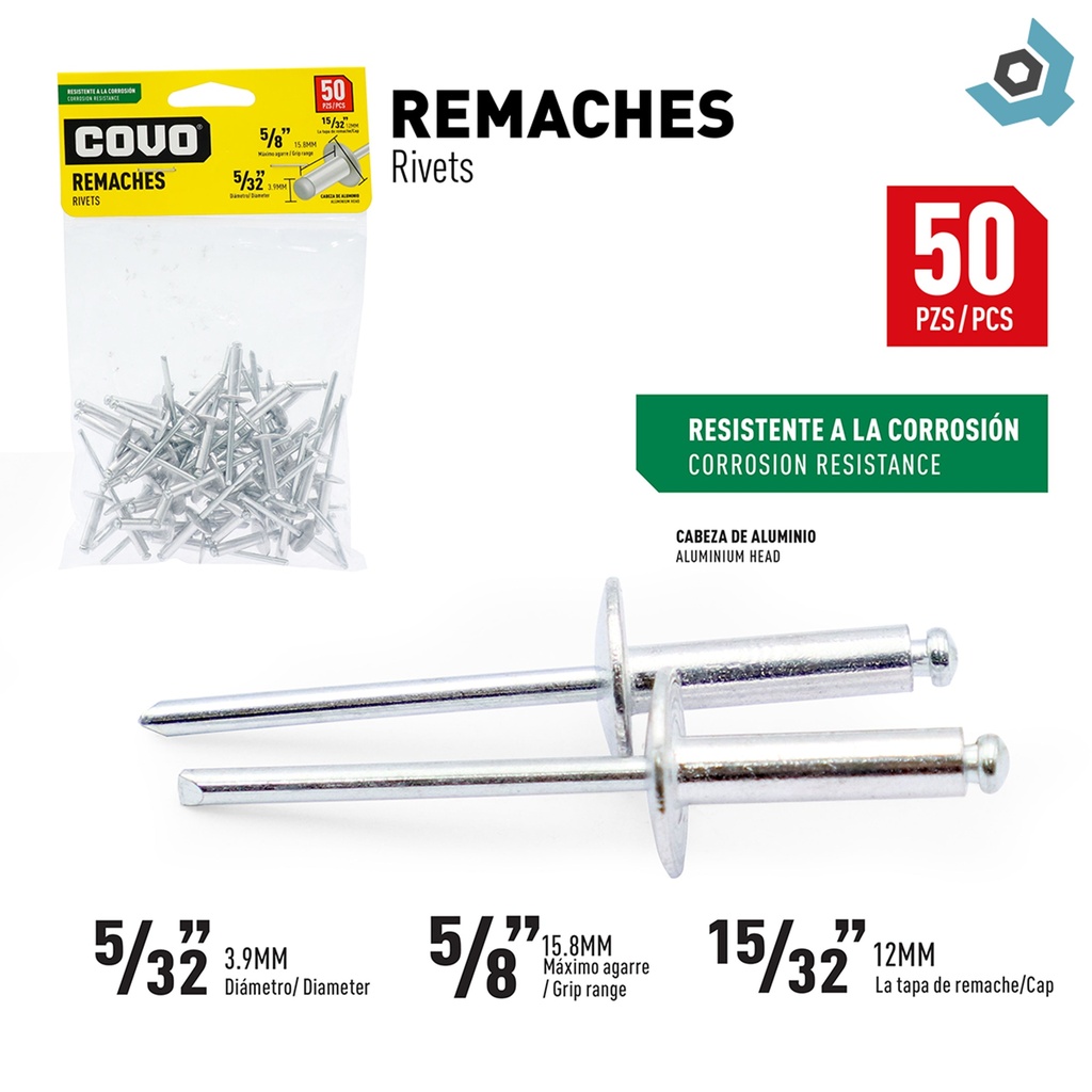 REMACHE 5/32" X 5/8" 50 PIEZAS COVO