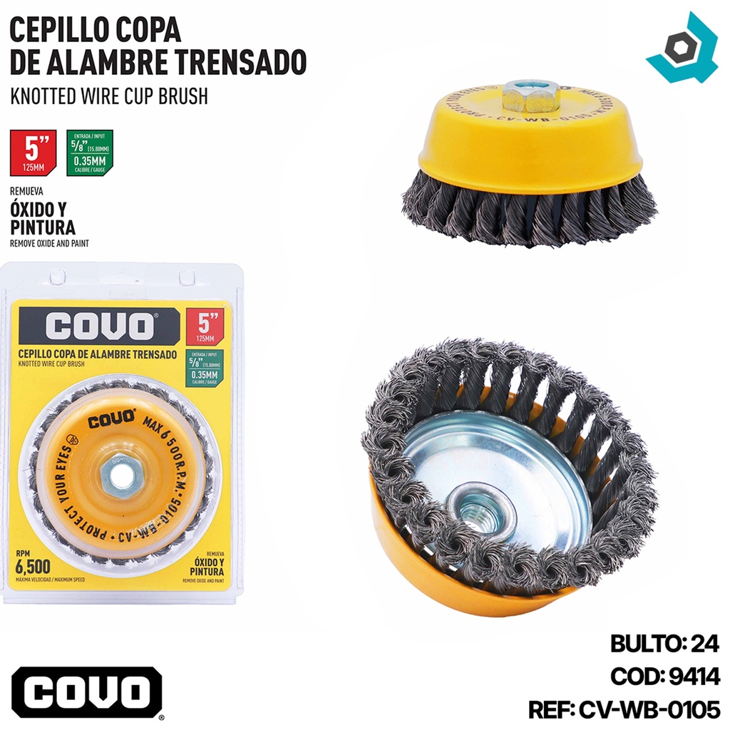 DISCO CEPILLO COPA DE ALAMBRE 5" X 5/8" COVO