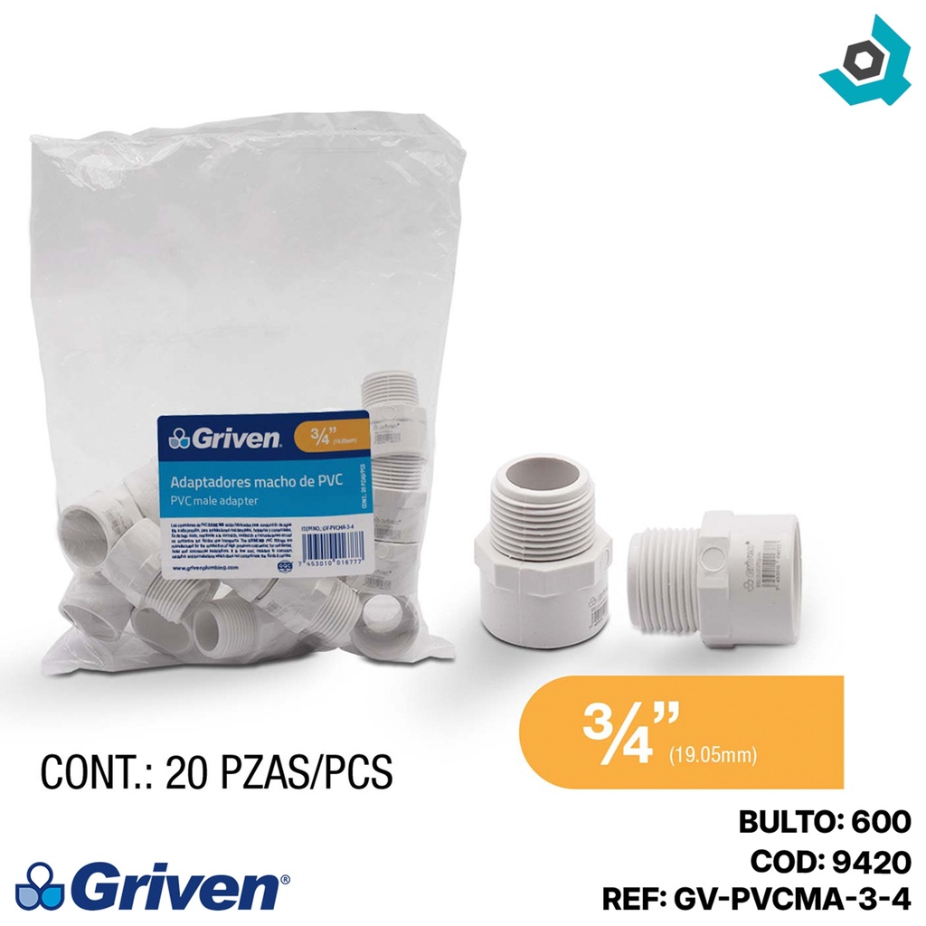 ADAPTADOR PVC 3/4" MRXC GRIVEN