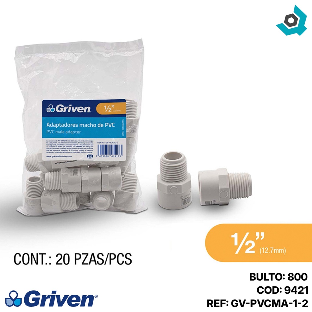 ADAPTADOR PVC 1/2" MRXC GRIVEN