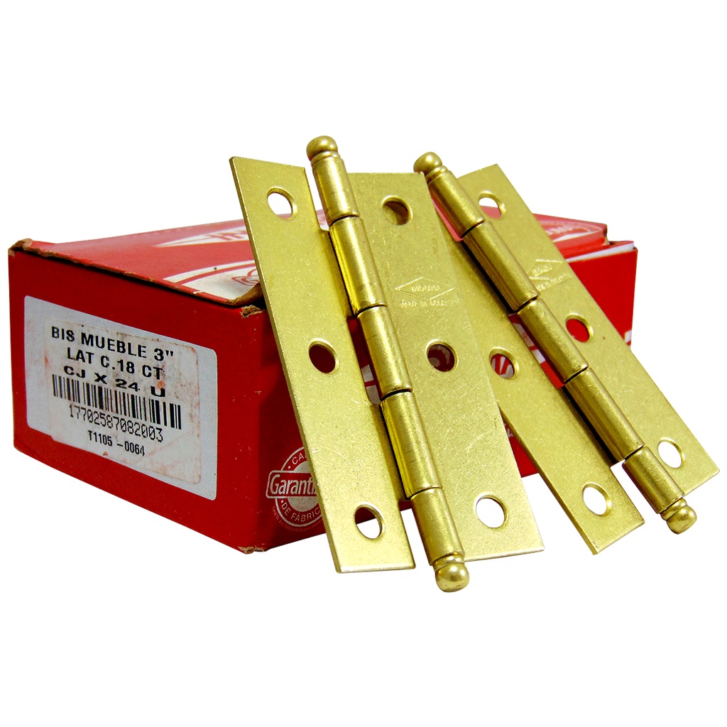 BISAGRA PARA MUEBLE 3" LATONADA CALIBRE 18 INDUMA