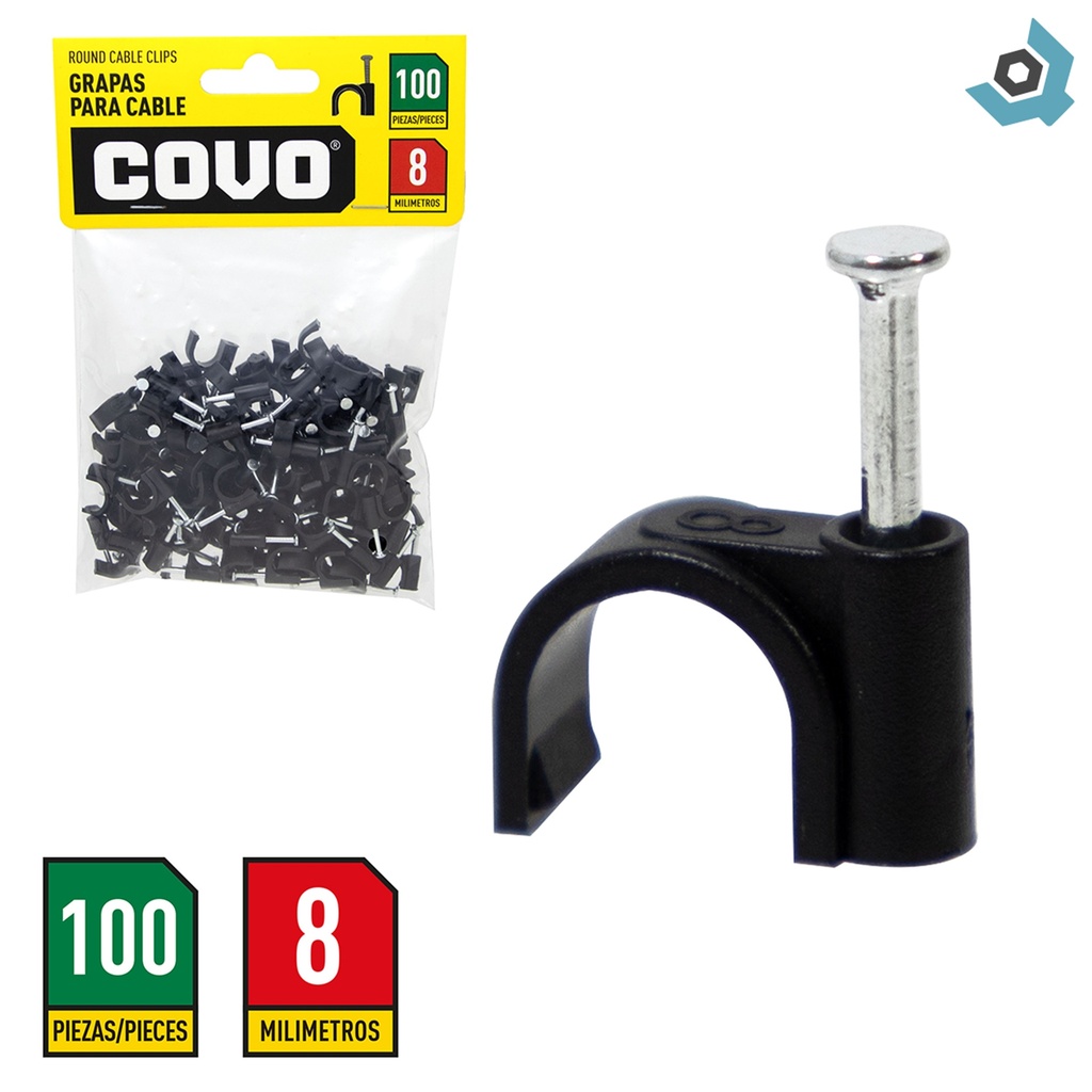 GRAPAS PARA CABLES 8MM NEGRO COVO