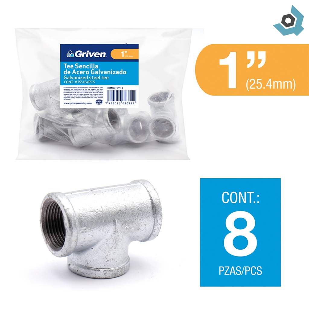 TEE 1" DE ACERO GALVANIZADO SENCILLA HR GRIVEN