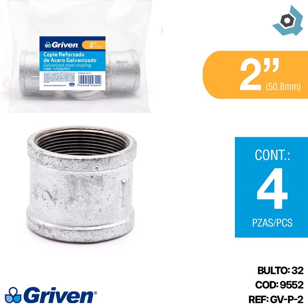 UNION REFORZADA 2" DE ACERO GALVANIZADO GRIVEN