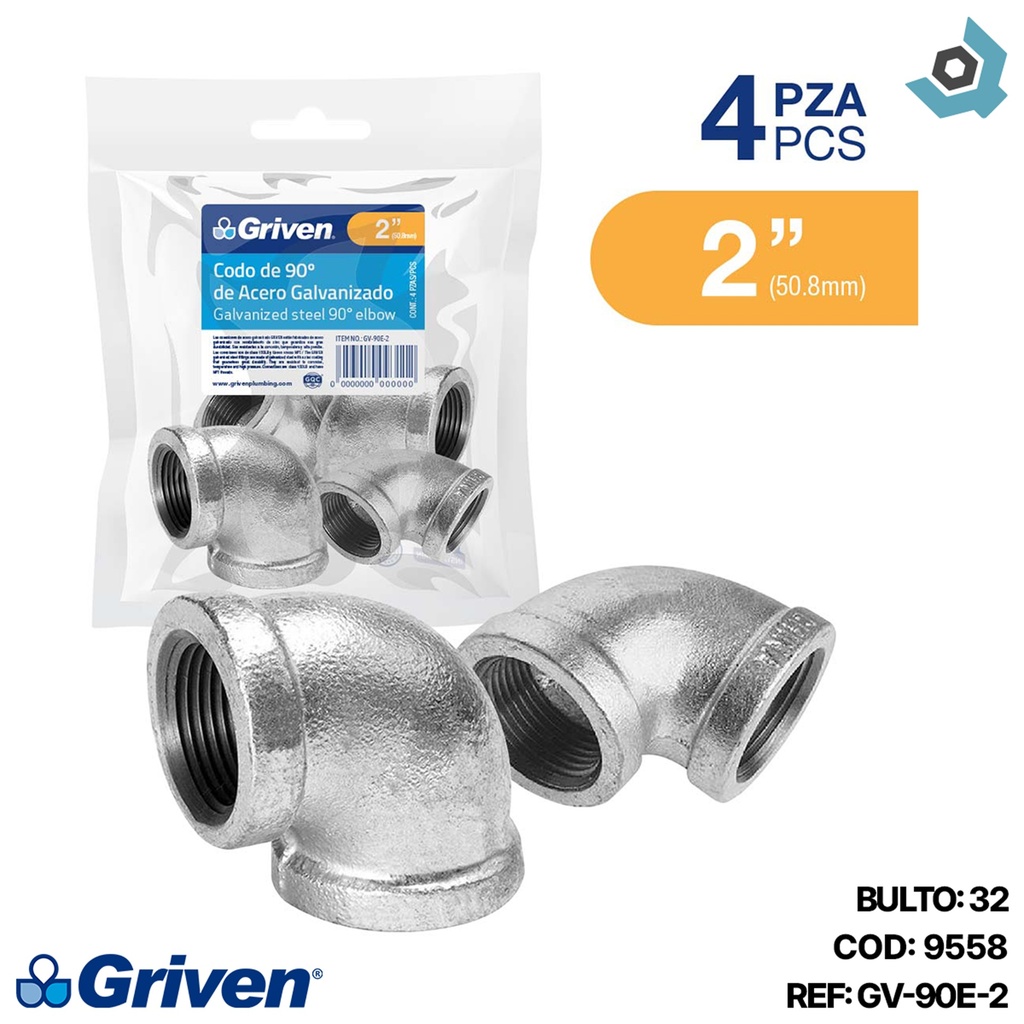 CODO 90GR 2" DE ACERO GALVANIZADO HR GRIVEN