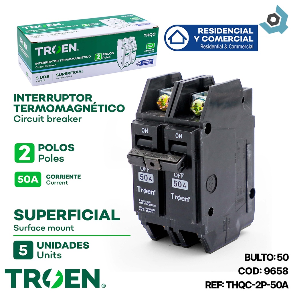 BREAKER SUPERFICIAL 2P X 50AMP TROEN