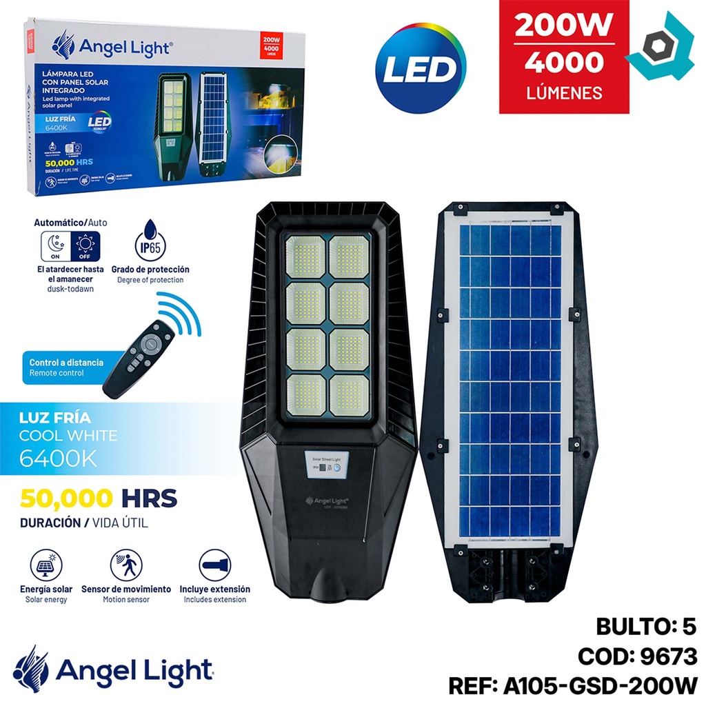LAMPARA LED SOLAR 200W ANGEL LIGHT
